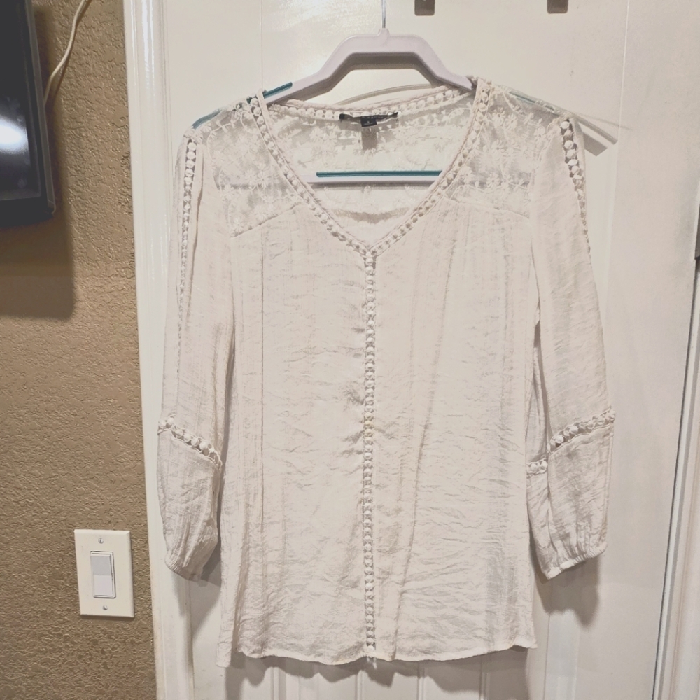 Zac & Rachel White Blouse,  Three-Quarter Sleeves